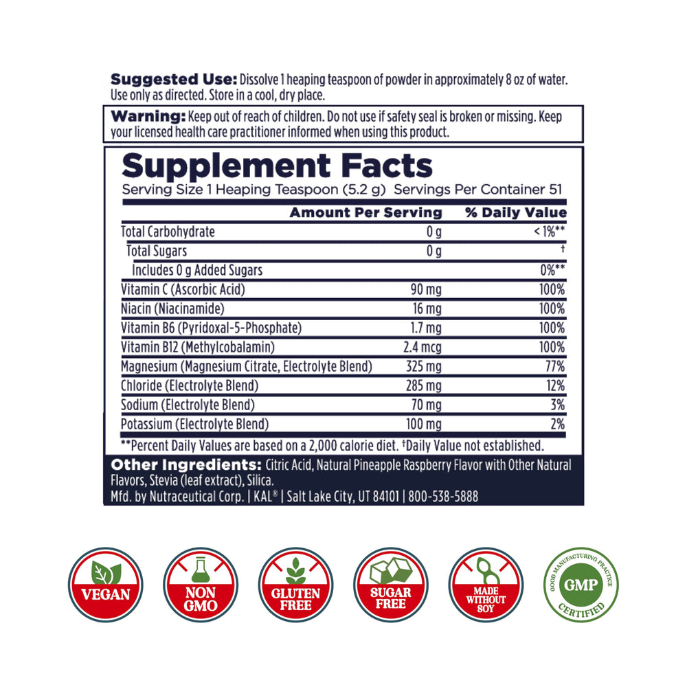 Dissolving KAL Hydro Magnesium Plus Electrolytes powder into water for quick hydration.