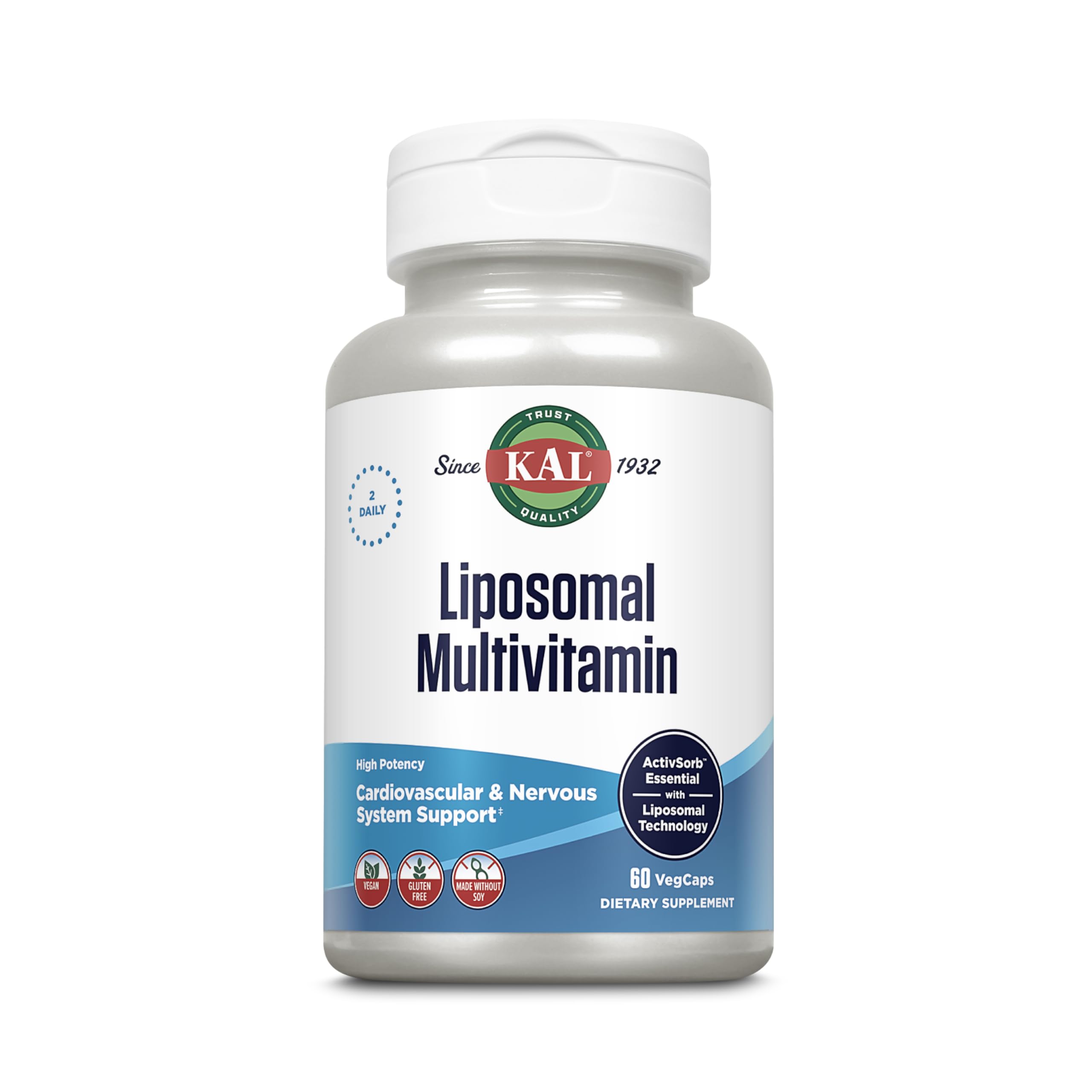 KAL Liposomal Multivitamin bottle front view supports daily wellness.