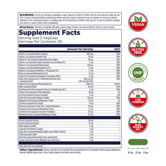 KAL Liposomal Multivitamin bottle-label close-up shows vitamin C and D-3.