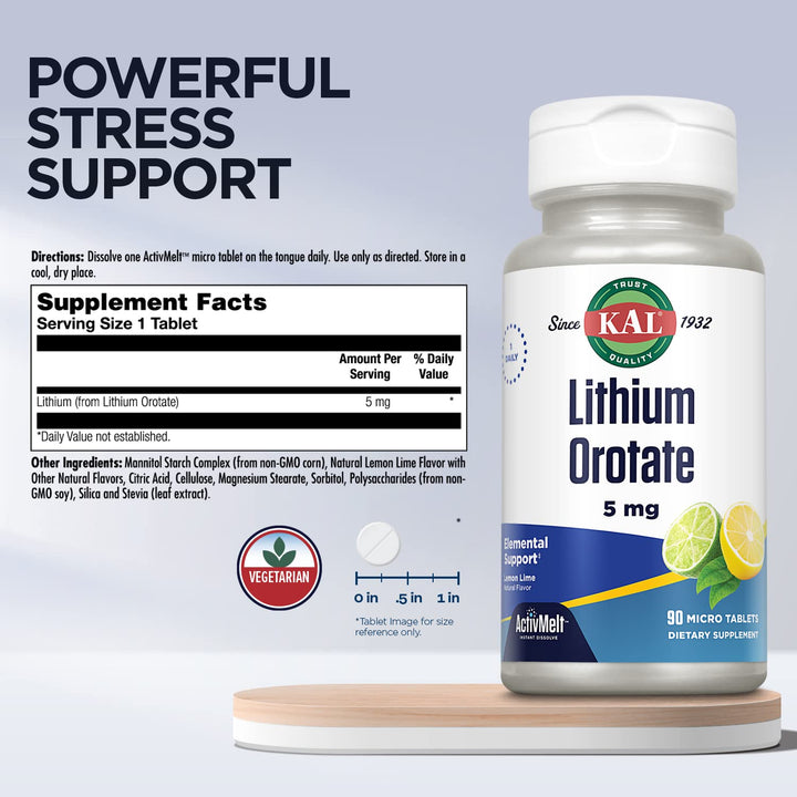 KAL Lithium Orotate ActivMelt bottle on a shelf signaling quality and purity.