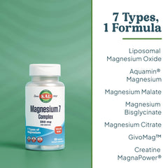 KAL Magnesium Complex 7 ingredients label highlights seven magnesium forms
