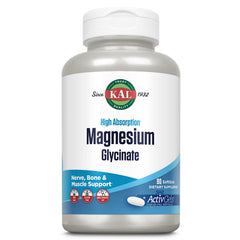 Kal Magnesium Glycinate ActivGels bottle highlights high-absorption magnesium.