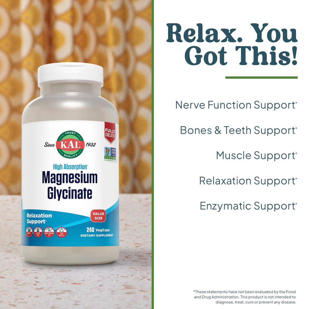 Kal Magnesium Glycinate bottle pour shot suggesting convenient daily use