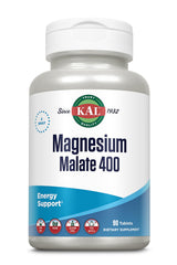KAL Magnesium Malate bottle front view showing 400 mg per serving for energy support.