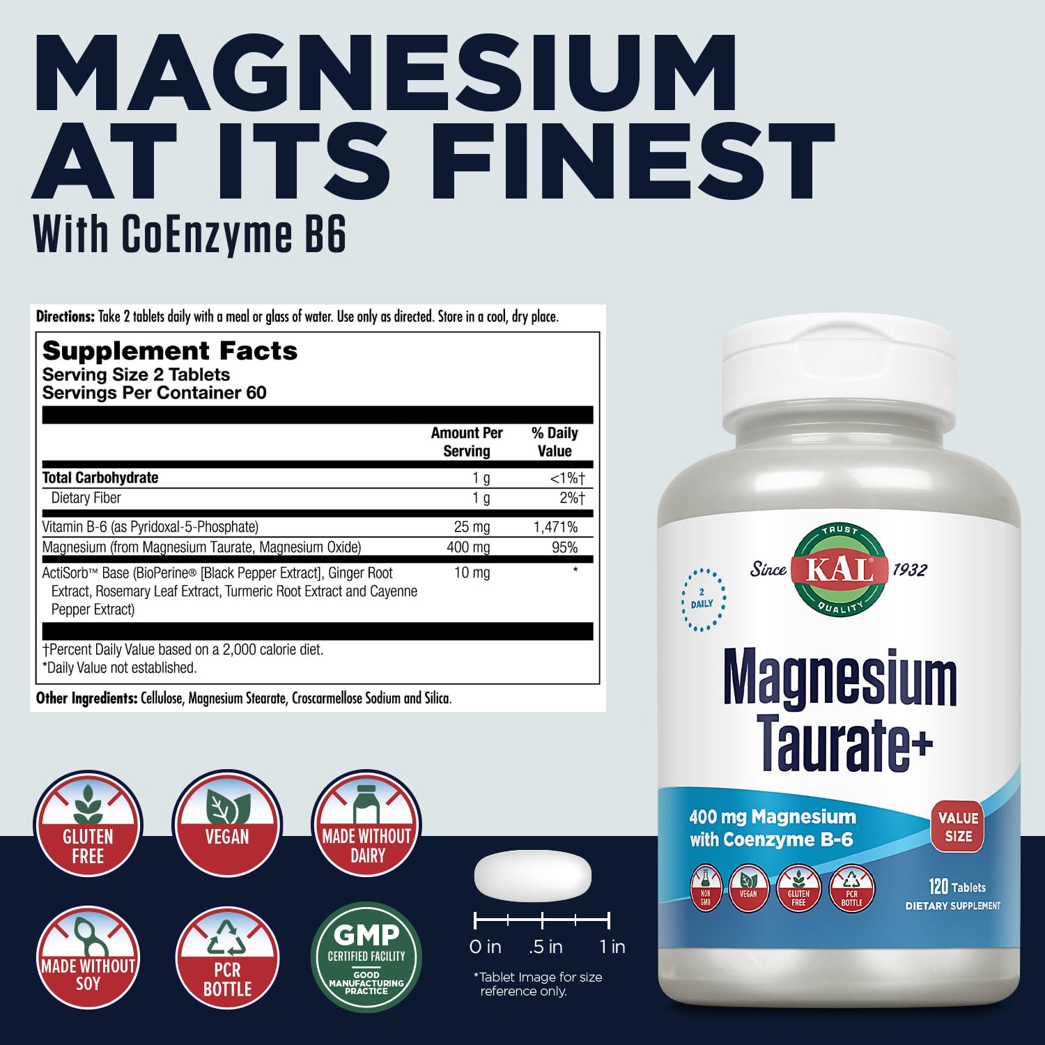 KAL Magnesium Taurate 400mg capsules close-up for smoother absorption