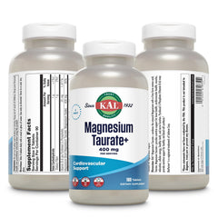 KAL Magnesium Taurate Plus B6 capsules, featuring coenzyme Vitamin B6 for nervous system support.