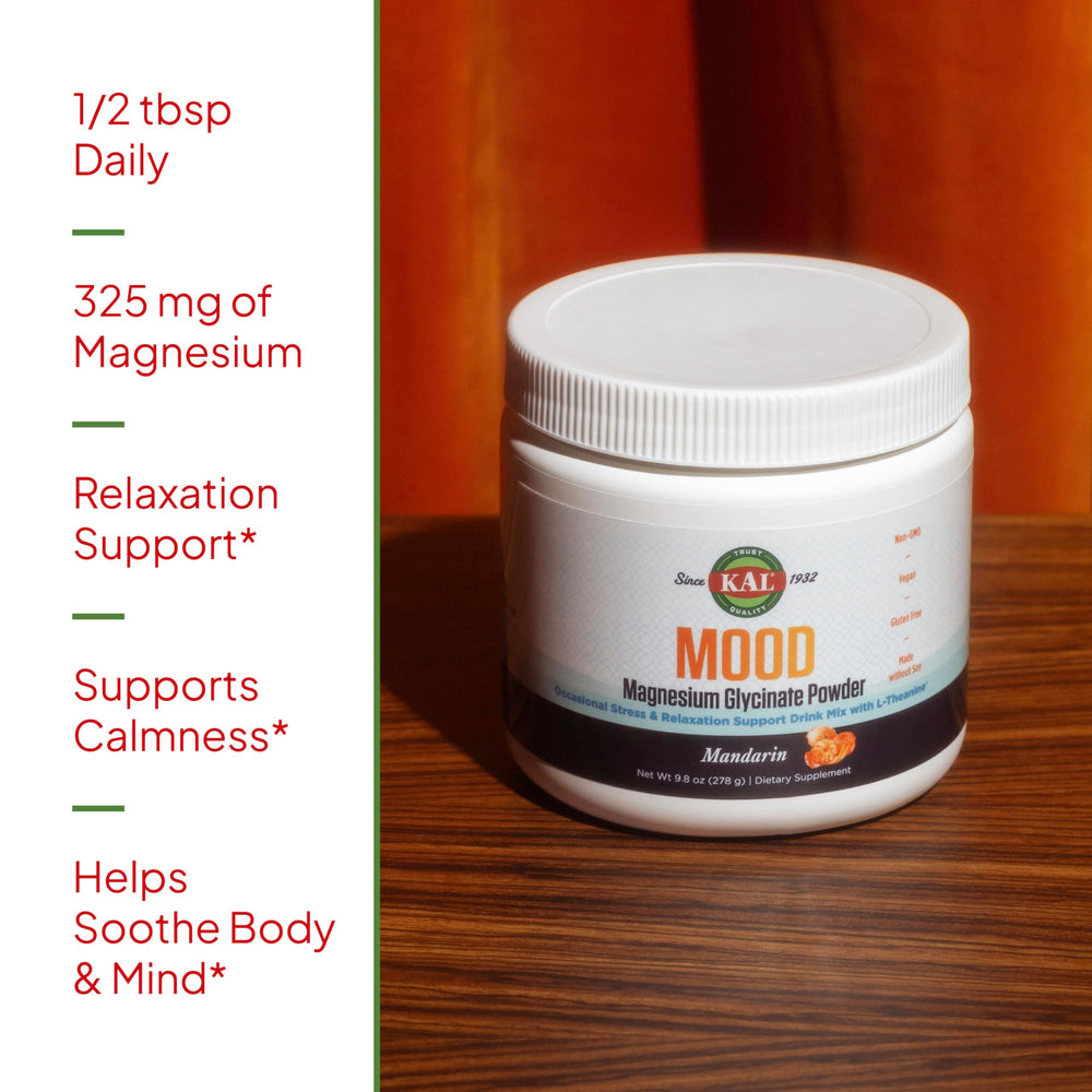 KAL Mood Magnesium Mandarin ActivMix technology shown for better absorption.