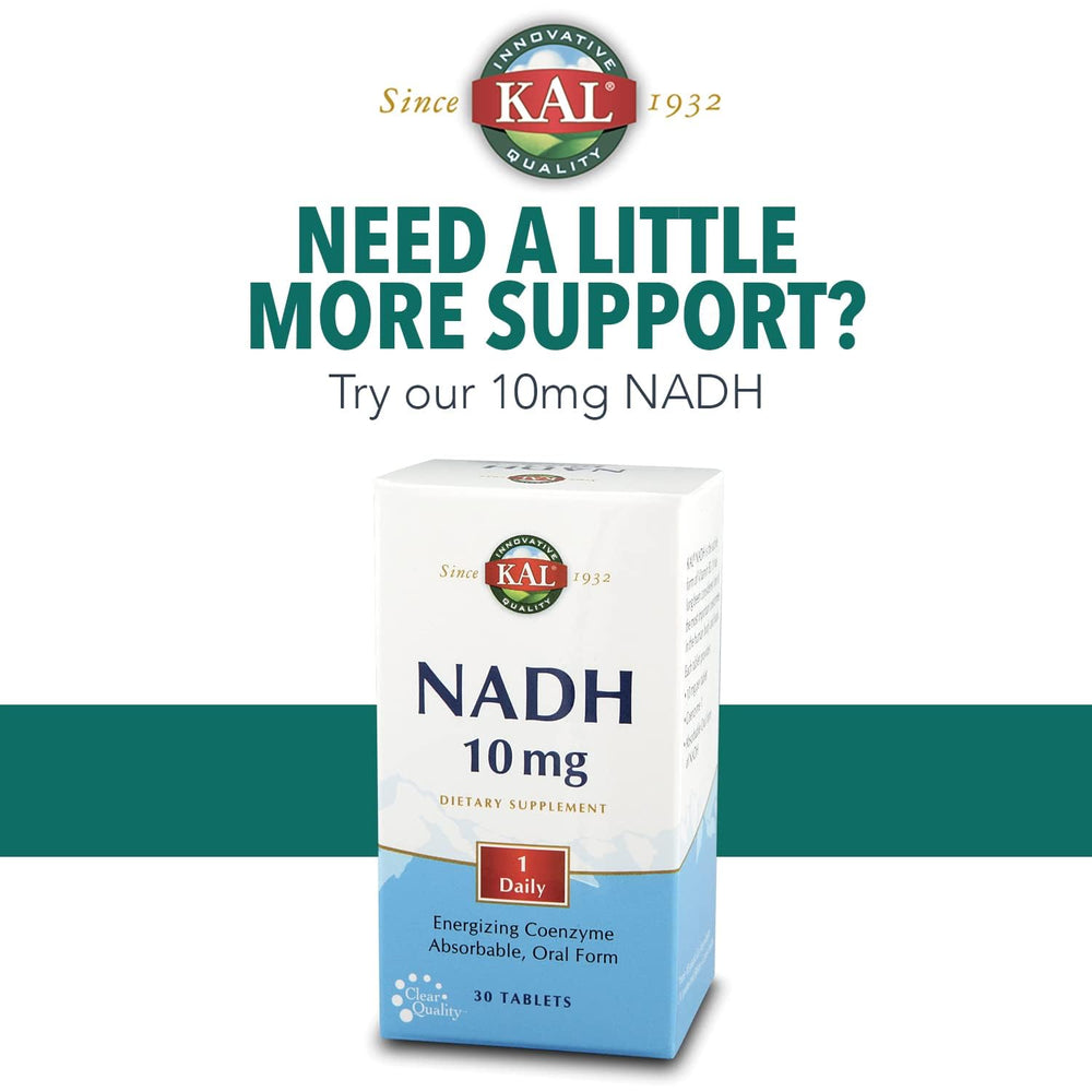 Adult taking KAL NADH tablet for daily focus and energy.