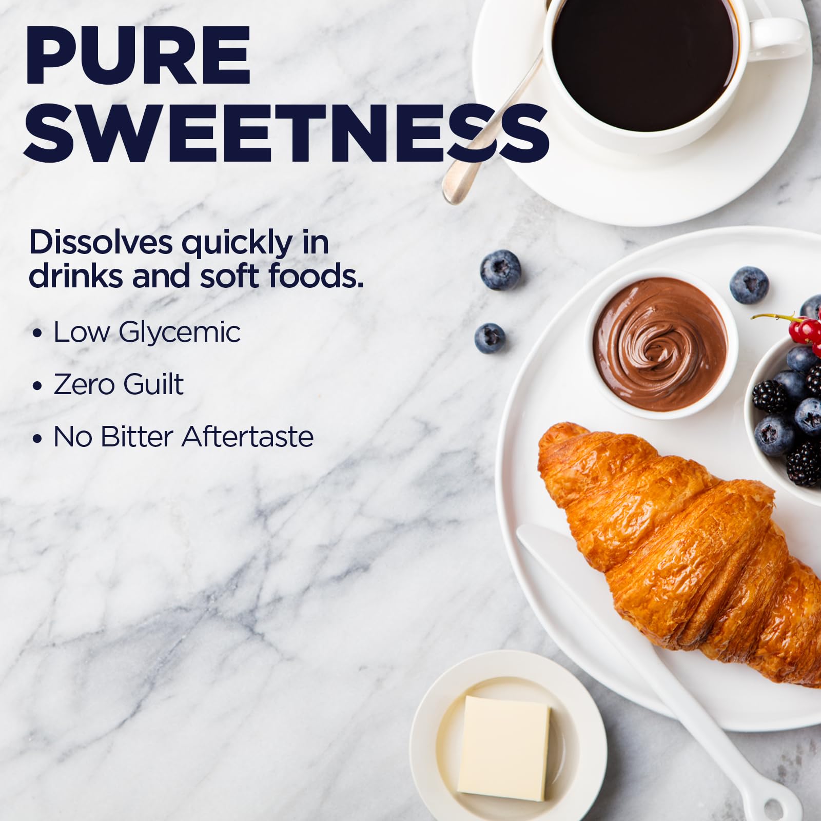 KAL Sure Stevia Plus Monkfruit packets dissolve quickly in coffee.