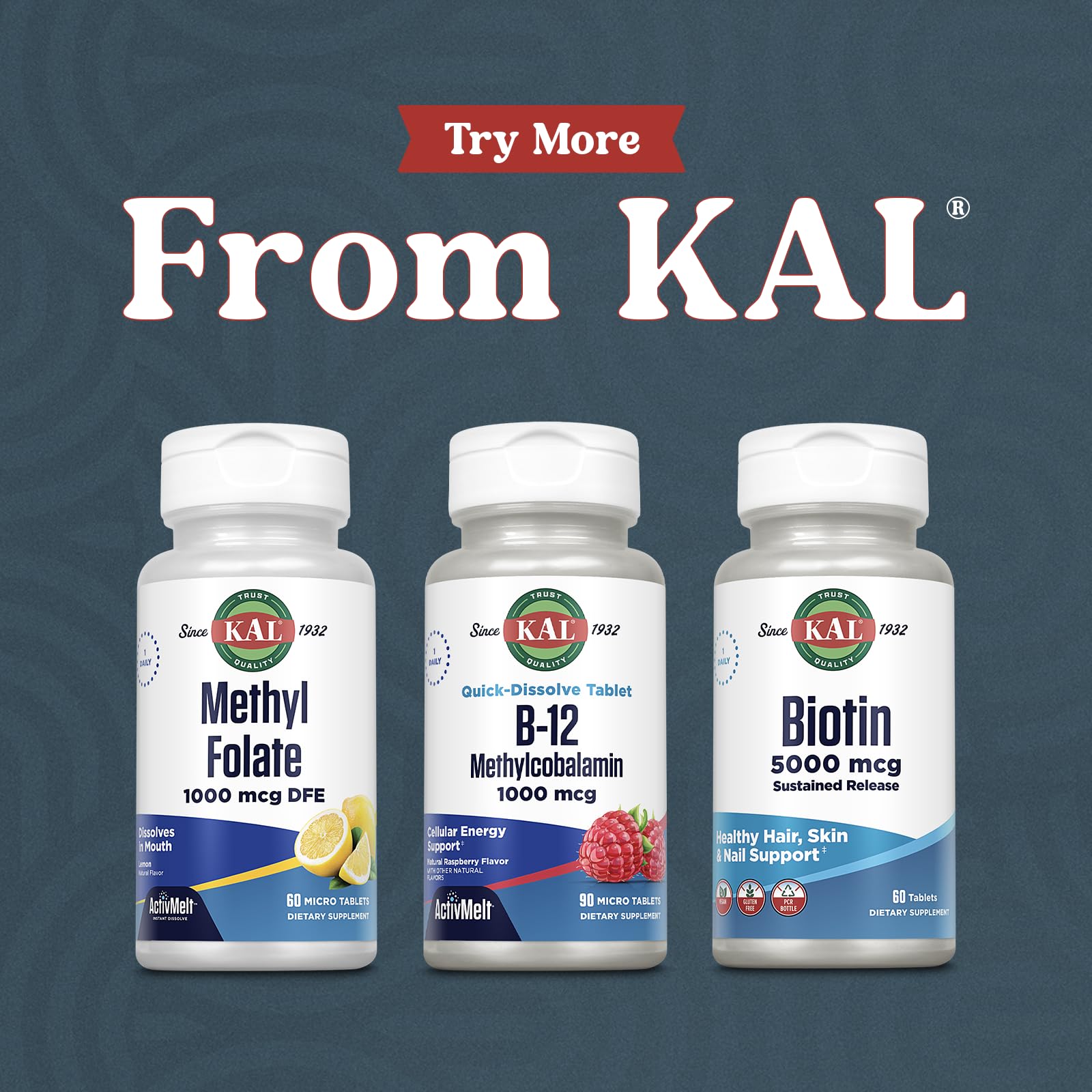 Sustainable PCR bottle packaging from KAL for eco-friendly vitamin delivery.