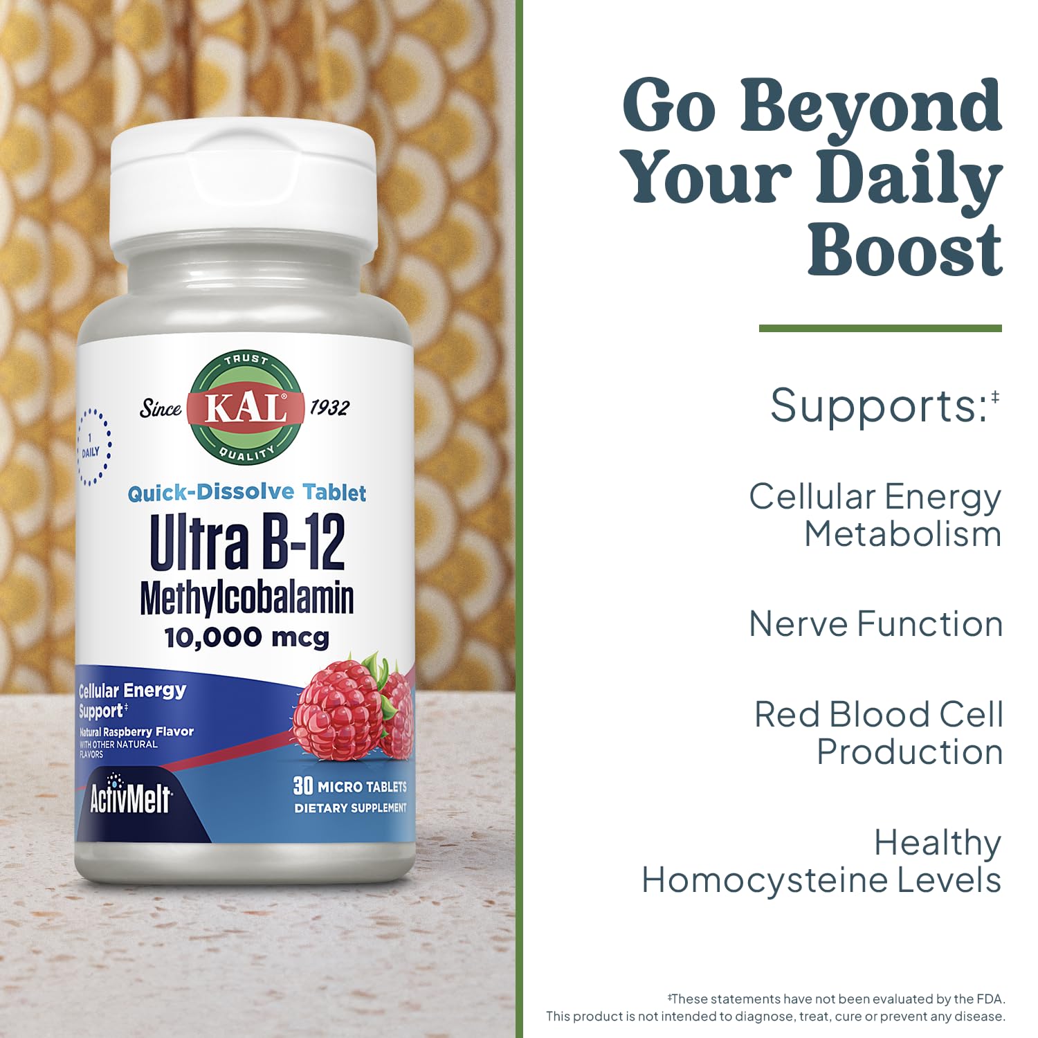 KAL Ultra B12 Methylcobalamin sabor frambuesa natural y agradable