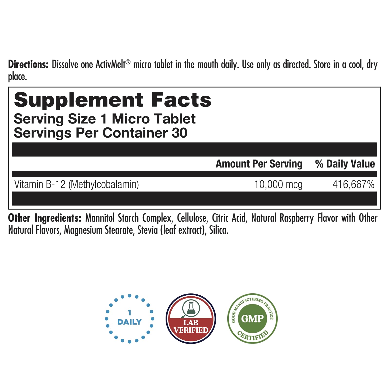 KAL Ultra B12 Methylcobalamin tableta de disolución rápida, fácil de tomar