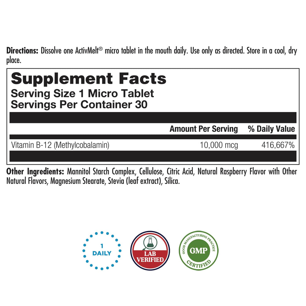 KAL Ultra B12 Methylcobalamin tableta de disolución rápida, fácil de tomar