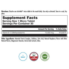 KAL Ultra B12 Methylcobalamin tableta de disolución rápida, fácil de tomar