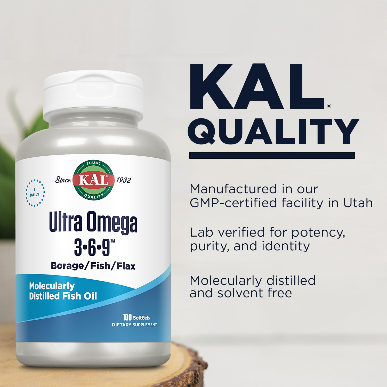 KAL Ultra Omega 3-6-9 purification process symbol showing purity and safety