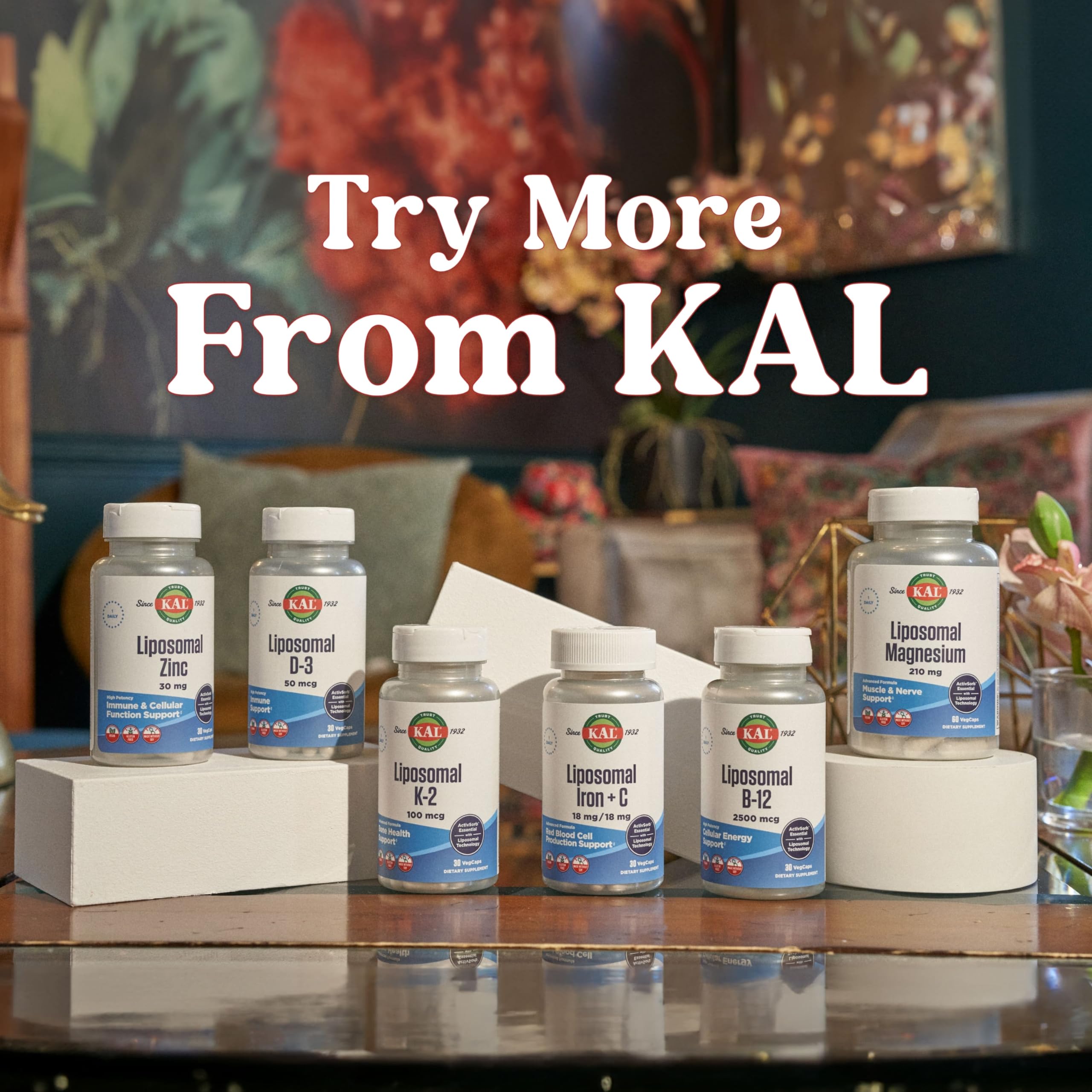 KAL vegan gluten-free icons indicate inclusive, clean formula