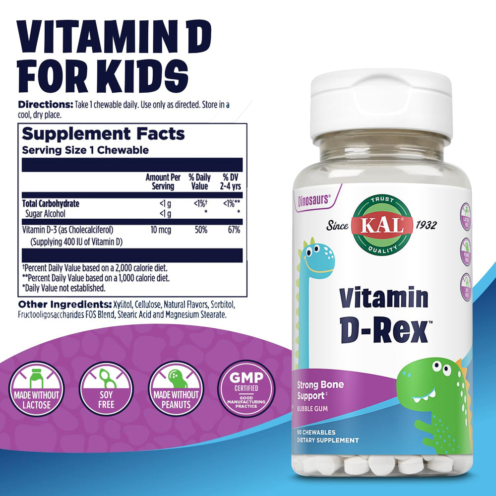 KAL Vitamin D-Rex dinosaur-shaped chews to encourage daily vitamin intake