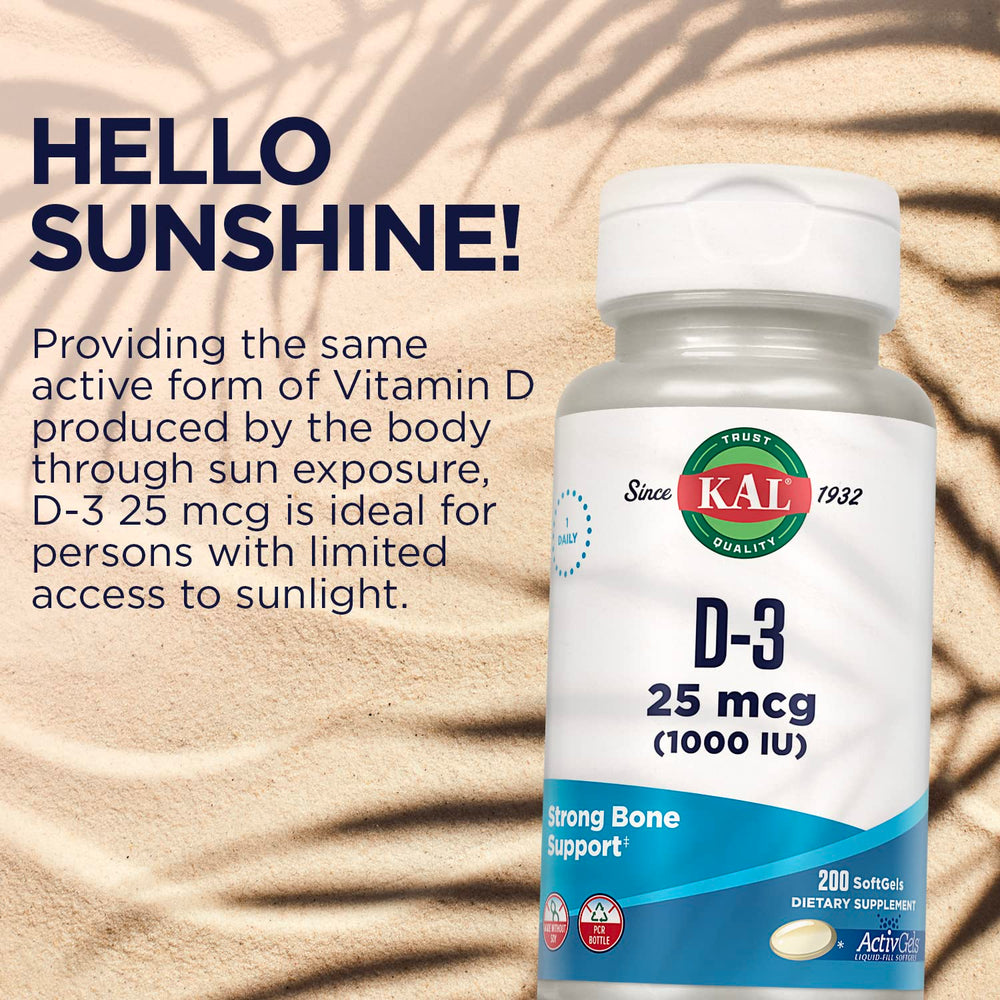 KAL Vitamin D3 200 servings pack highlighting long-term value.