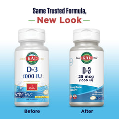 Closeup of KAL Vitamin D3 softgels for easy swallowing.