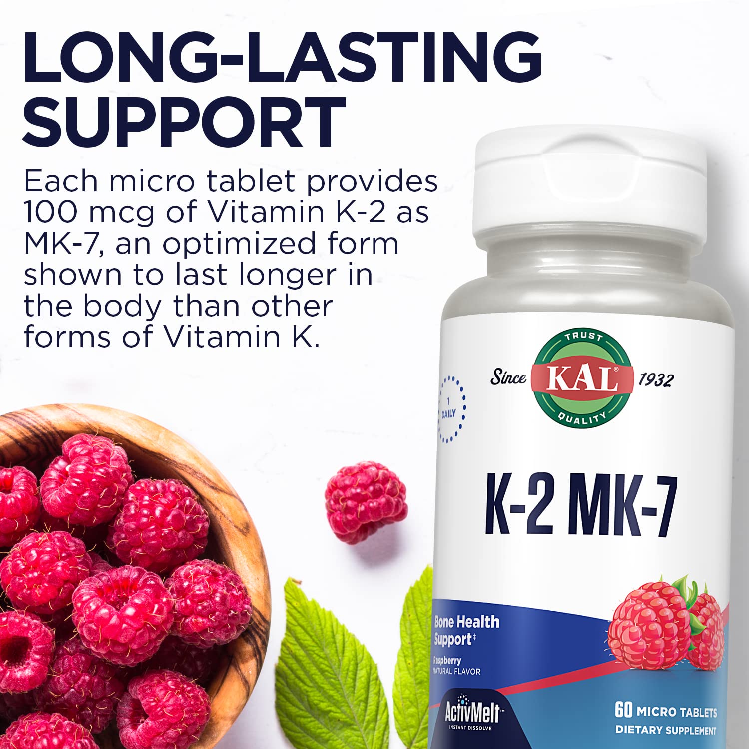 KAL Vitamin K2 MK7 ActivMelt purity testing seals quality.