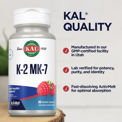 KAL Vitamin K2 MK7 ActivMelt vegan and gluten-free, suitable for sensitive diets.