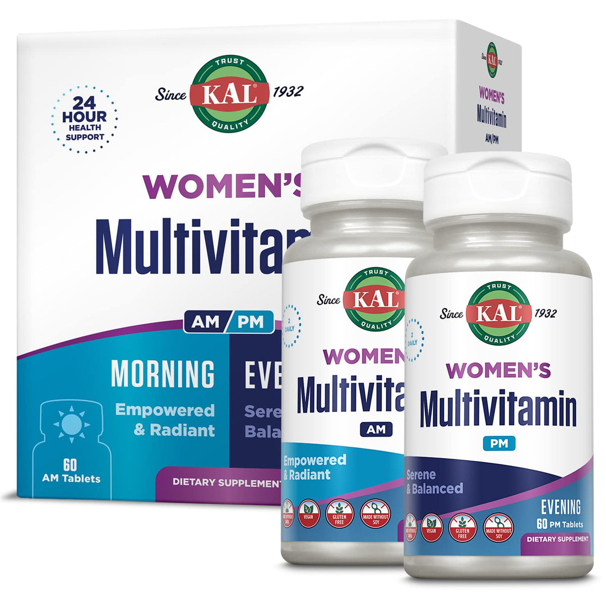 KAL Women's Multivitamin AM/PM bottle front promotes daily vitality