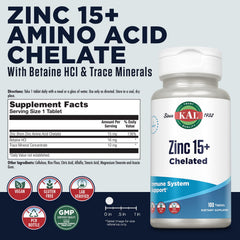 Close-up of KAL Zinc 15+ capsules showcasing vegetarian formula
