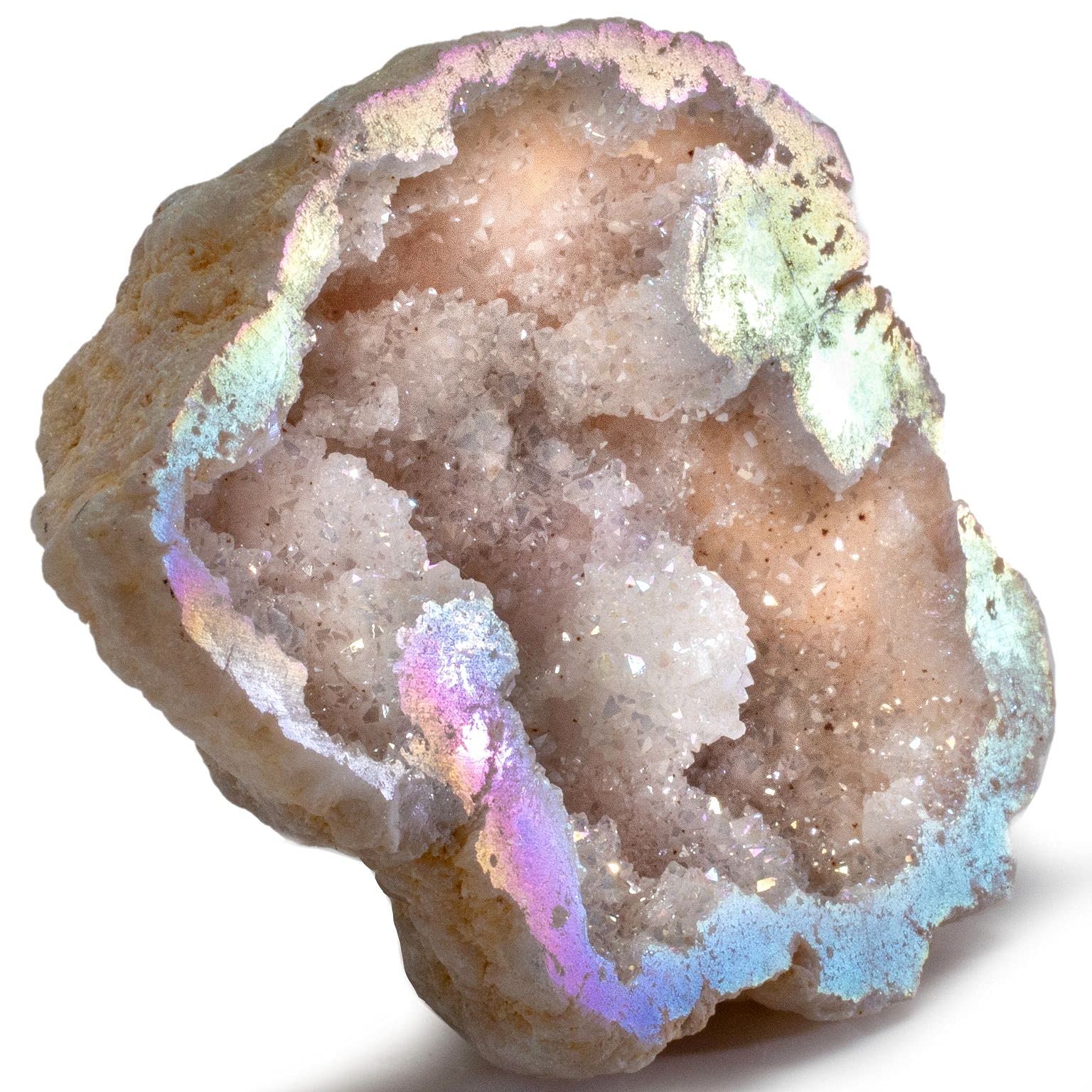 Kalifano Angel Aura quartz geode drusy cluster for mindful focus and display