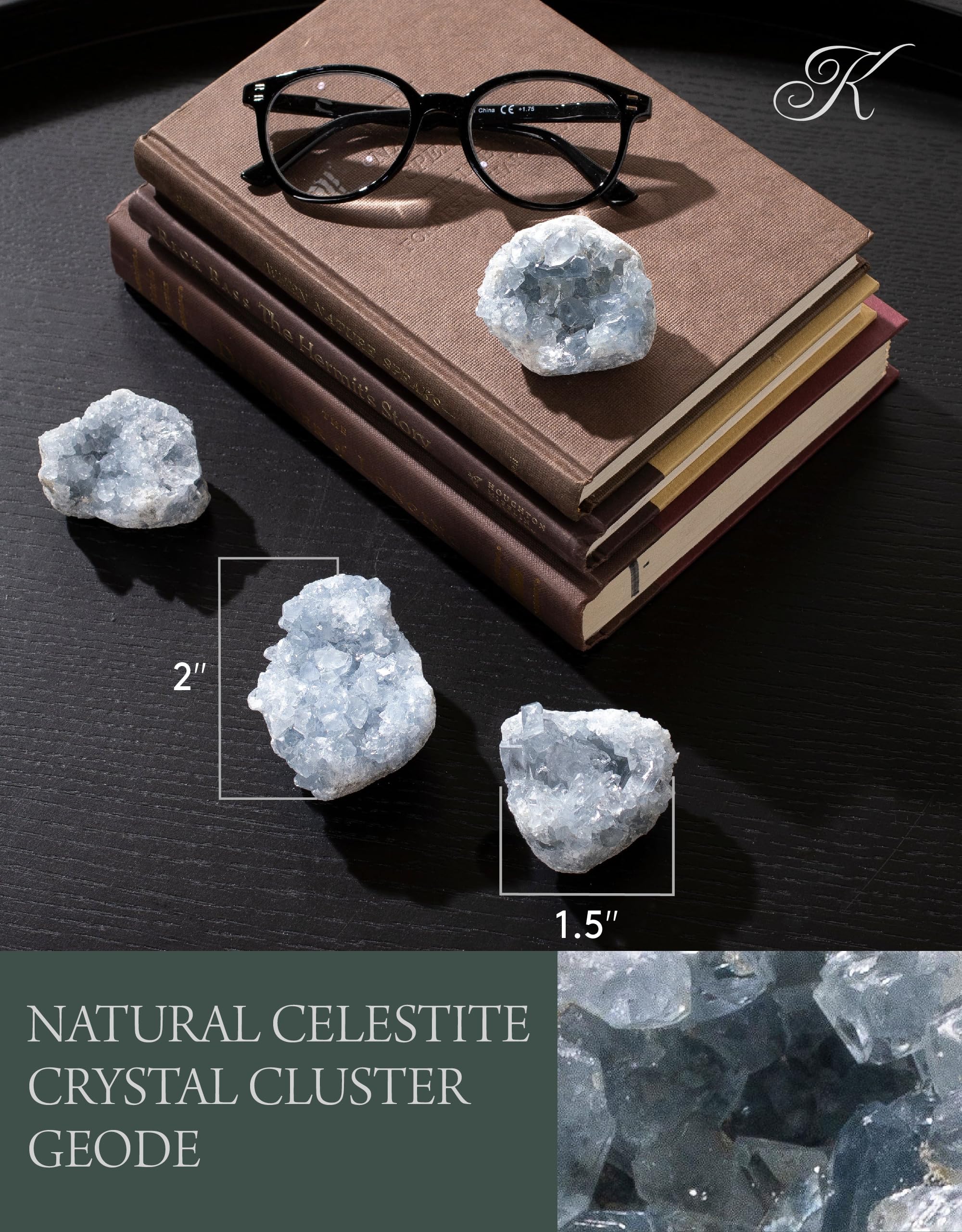 Kalifano Celestite geode sky-blue hue emphasizes balance and inner peace in any room.