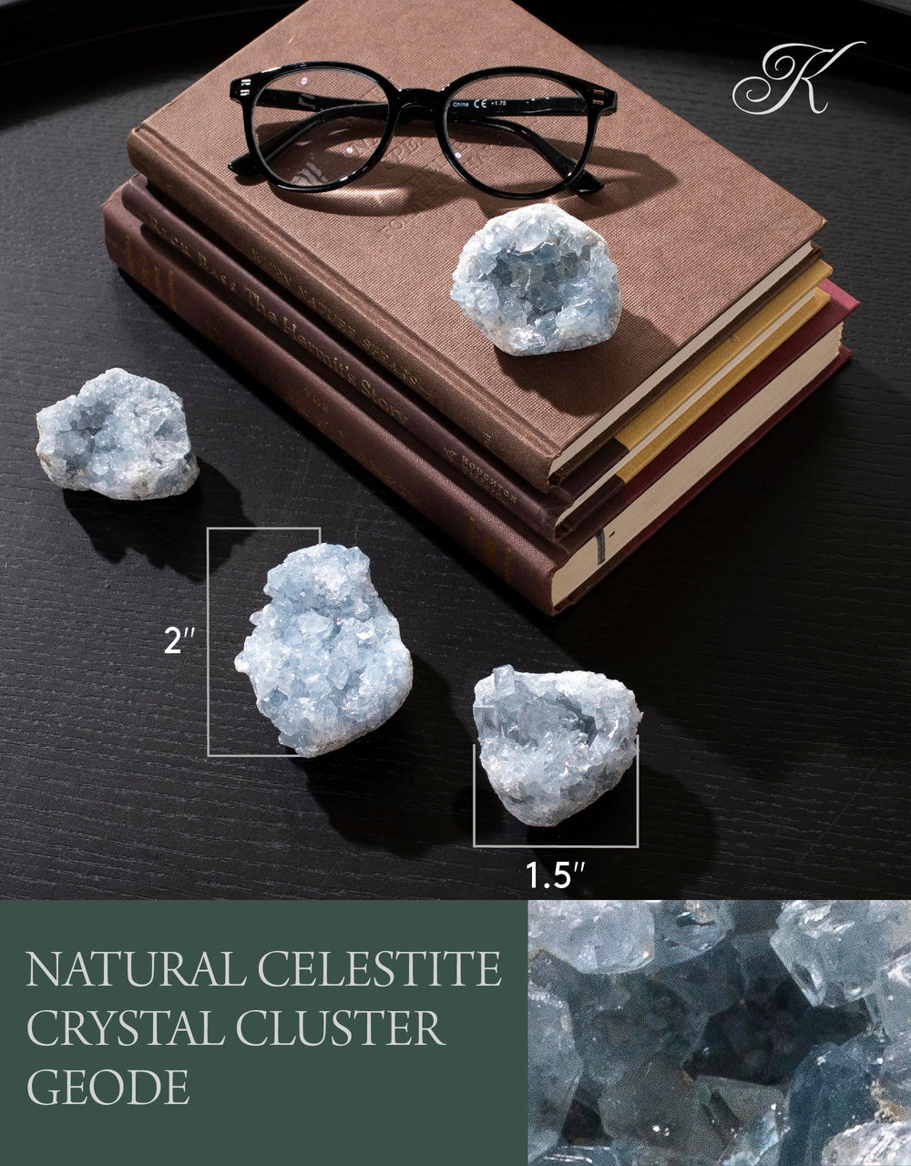 Kalifano Celestite geode sky-blue hue emphasizes balance and inner peace in any room.