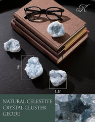 Kalifano Celestite geode sky-blue hue emphasizes balance and inner peace in any room.