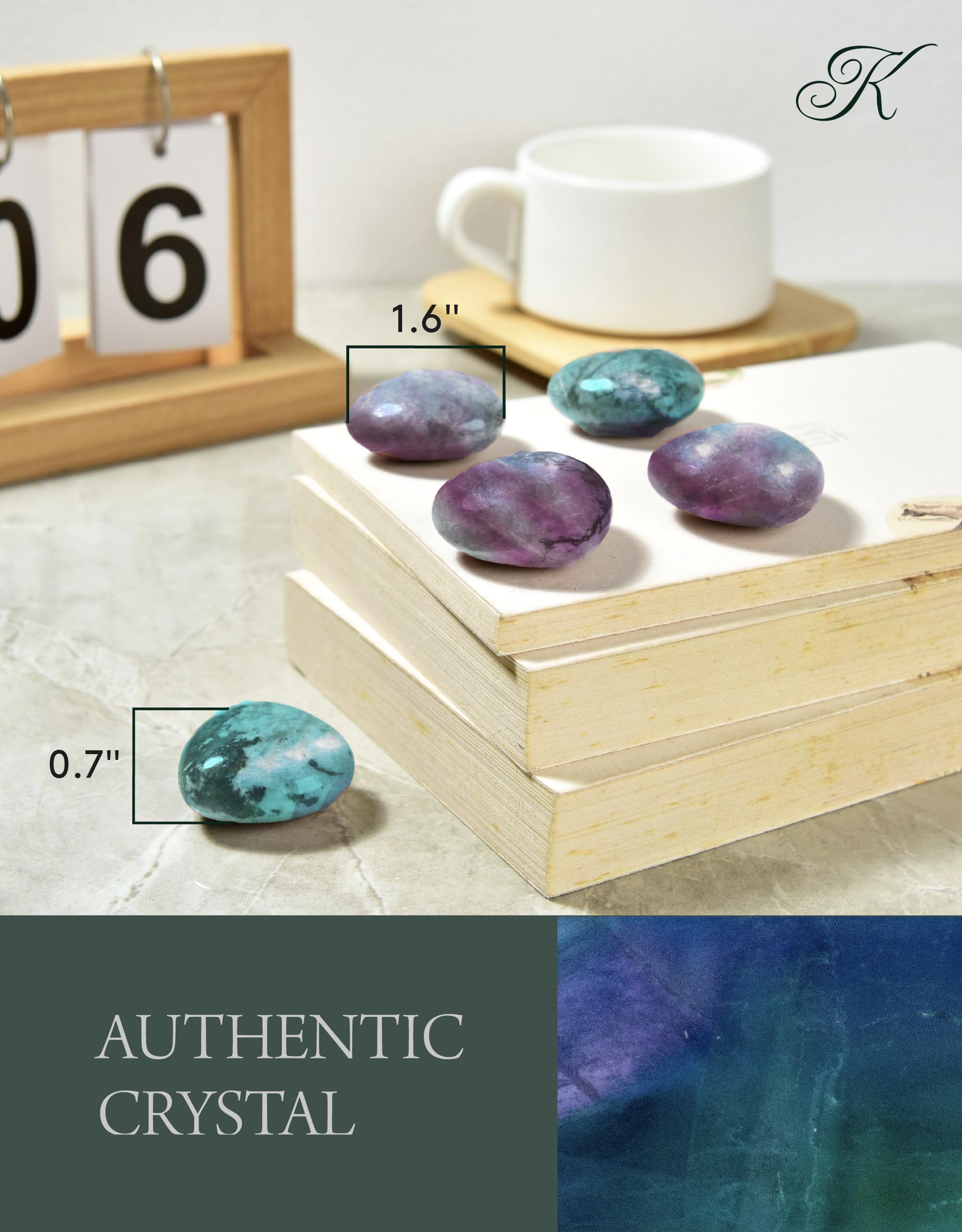 KALIFANO fluorite heart carving in a calming meditation scene