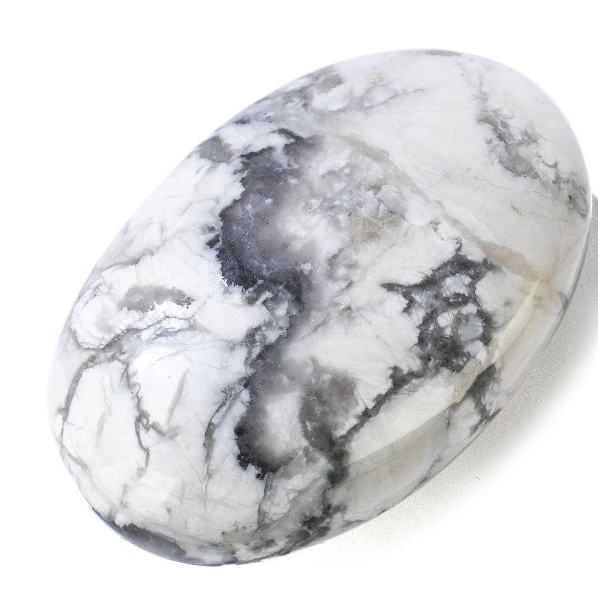 KALIFANO Howlite palm stone with information card for mindful reflection.