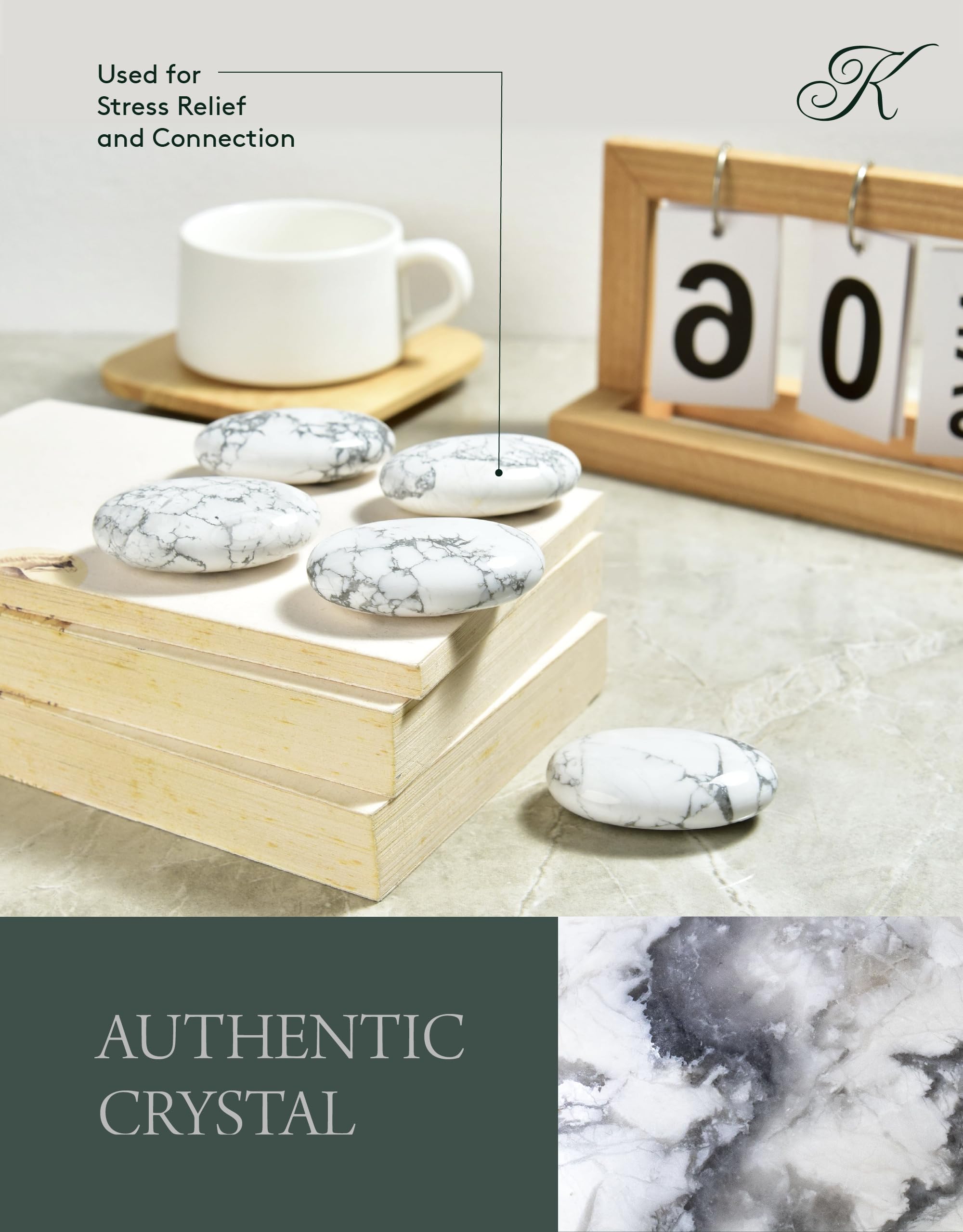KALIFANO Howlite palm stone held during calming ritual.