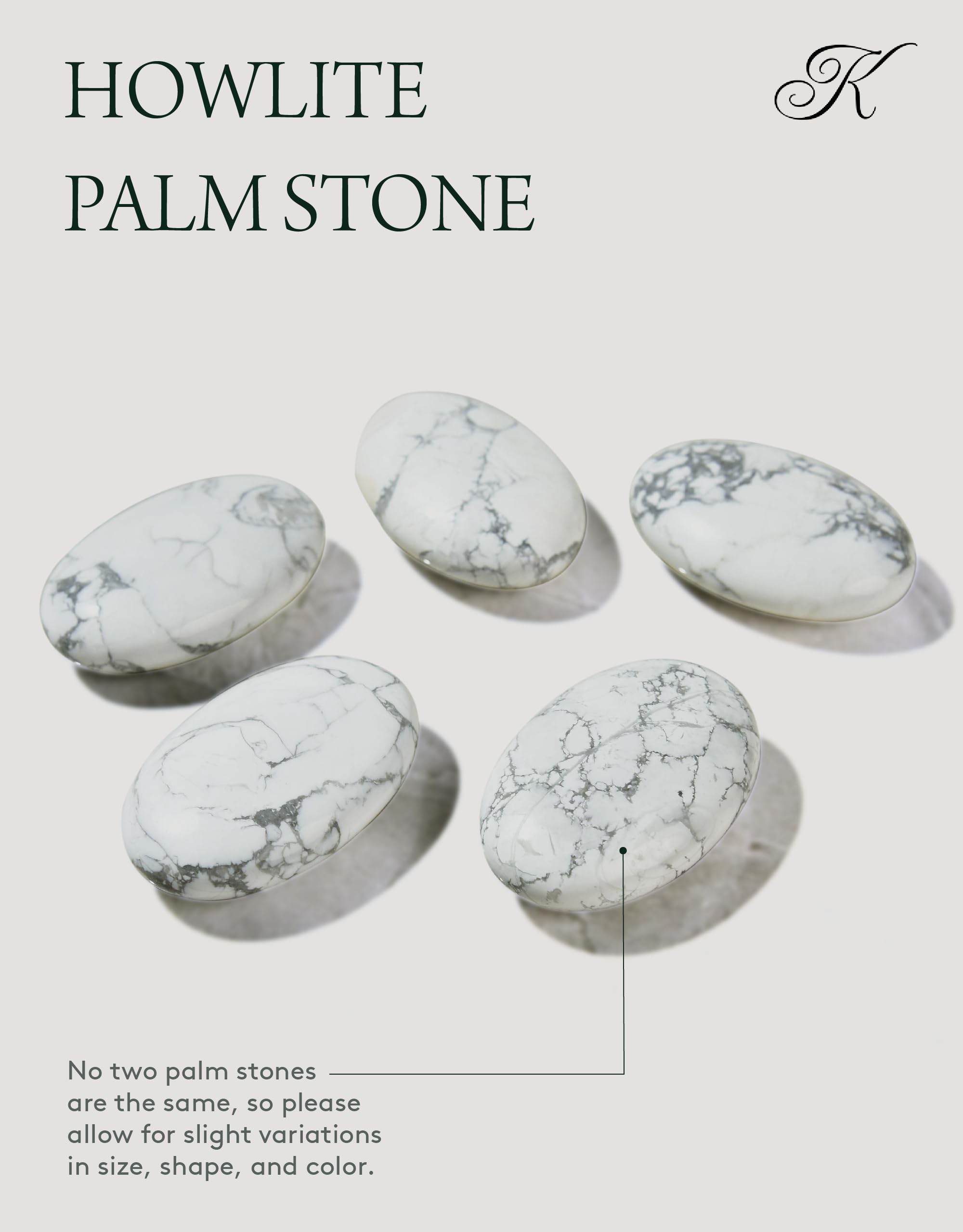 KALIFANO Howlite palm stone on display stand for desk ambiance.