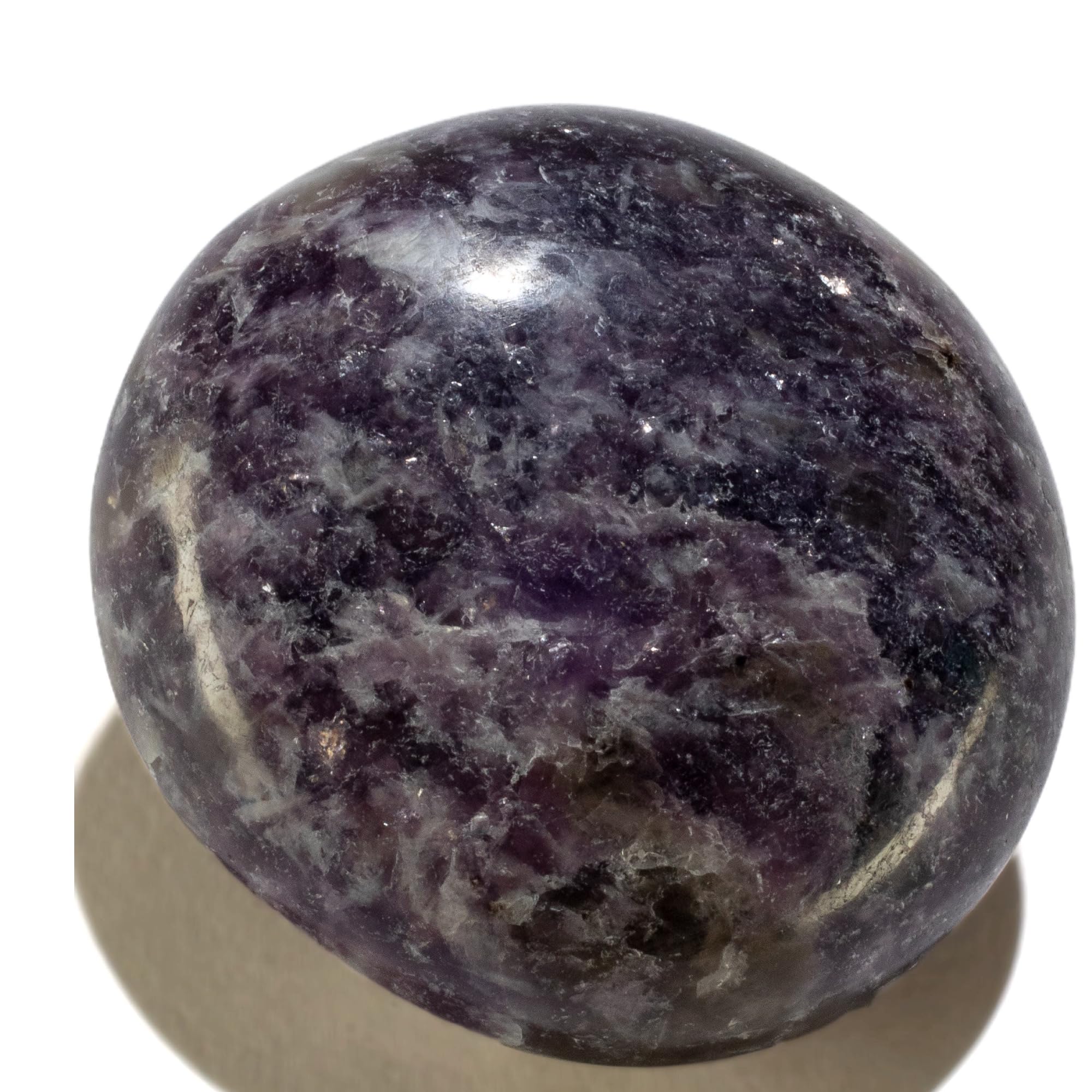 KALIFANO Lepidolite palm stone closeup showing lavender tones and calming energy