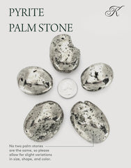 KALIFANO pyrite palm stone on display, showcasing luster and sturdy feel of natural material.