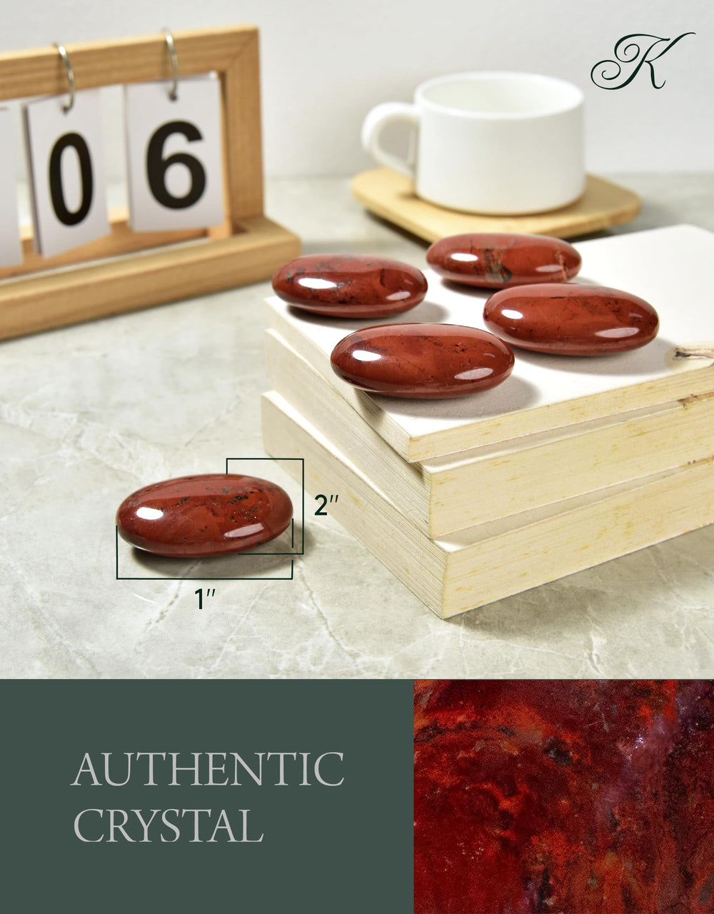 KALIFANO Red Jasper palm stone packaging with information card
