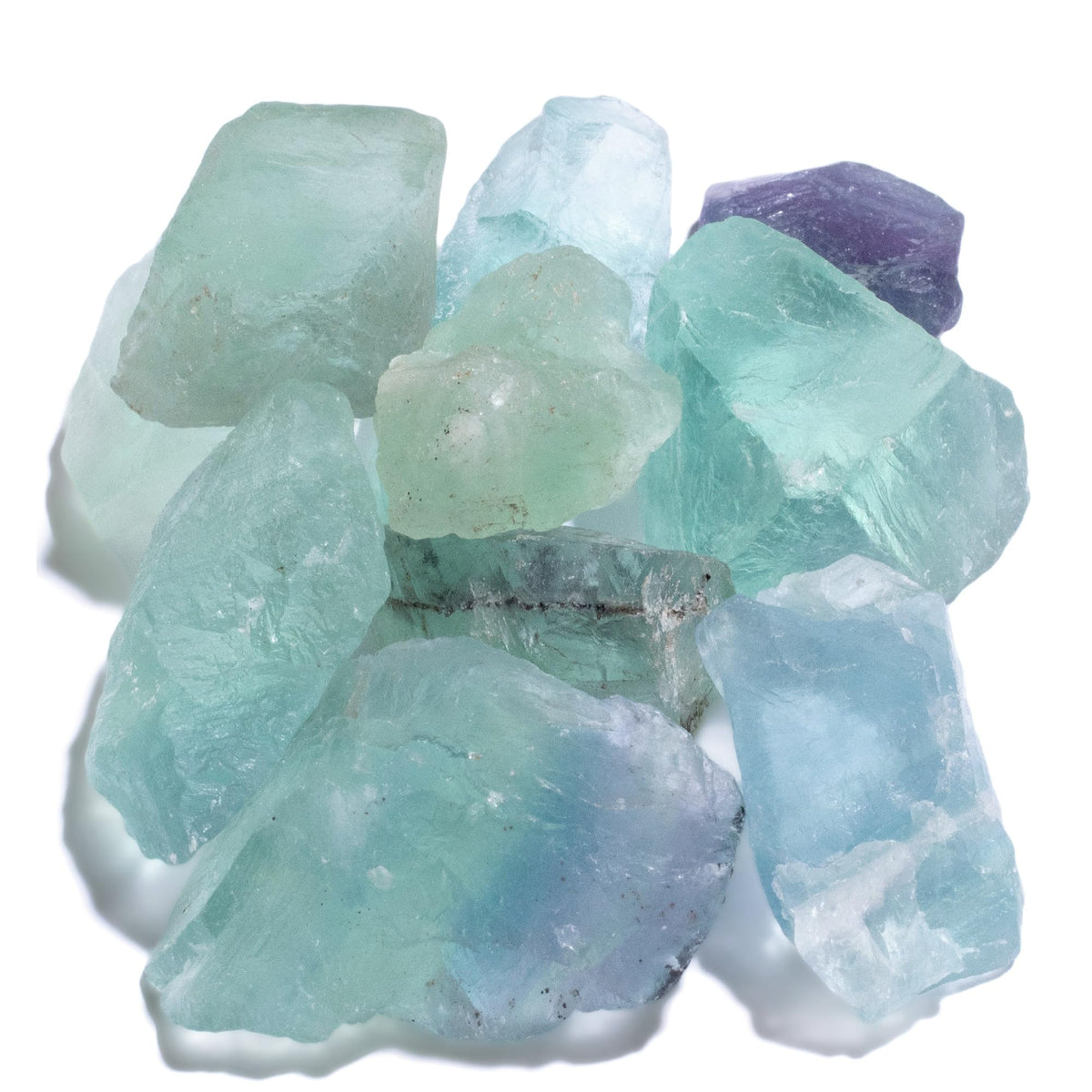 KALIFANO rough rainbow fluorite bundle, ten stones displaying natural color variation for collection