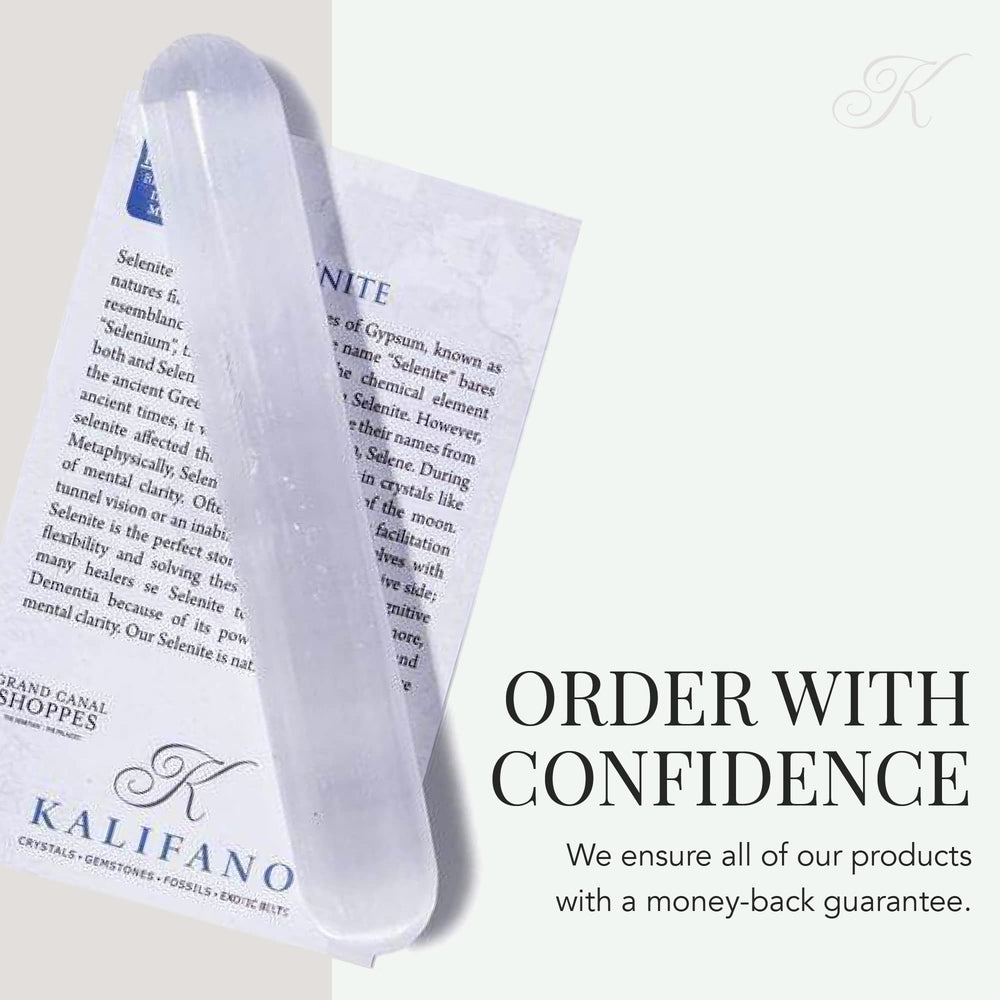 KALIFANO selenite wand 2-pack packaging with information card