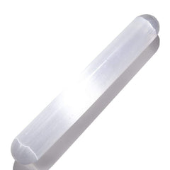 Kalifano selenite wand held in hand showing calming, cleansing energy.