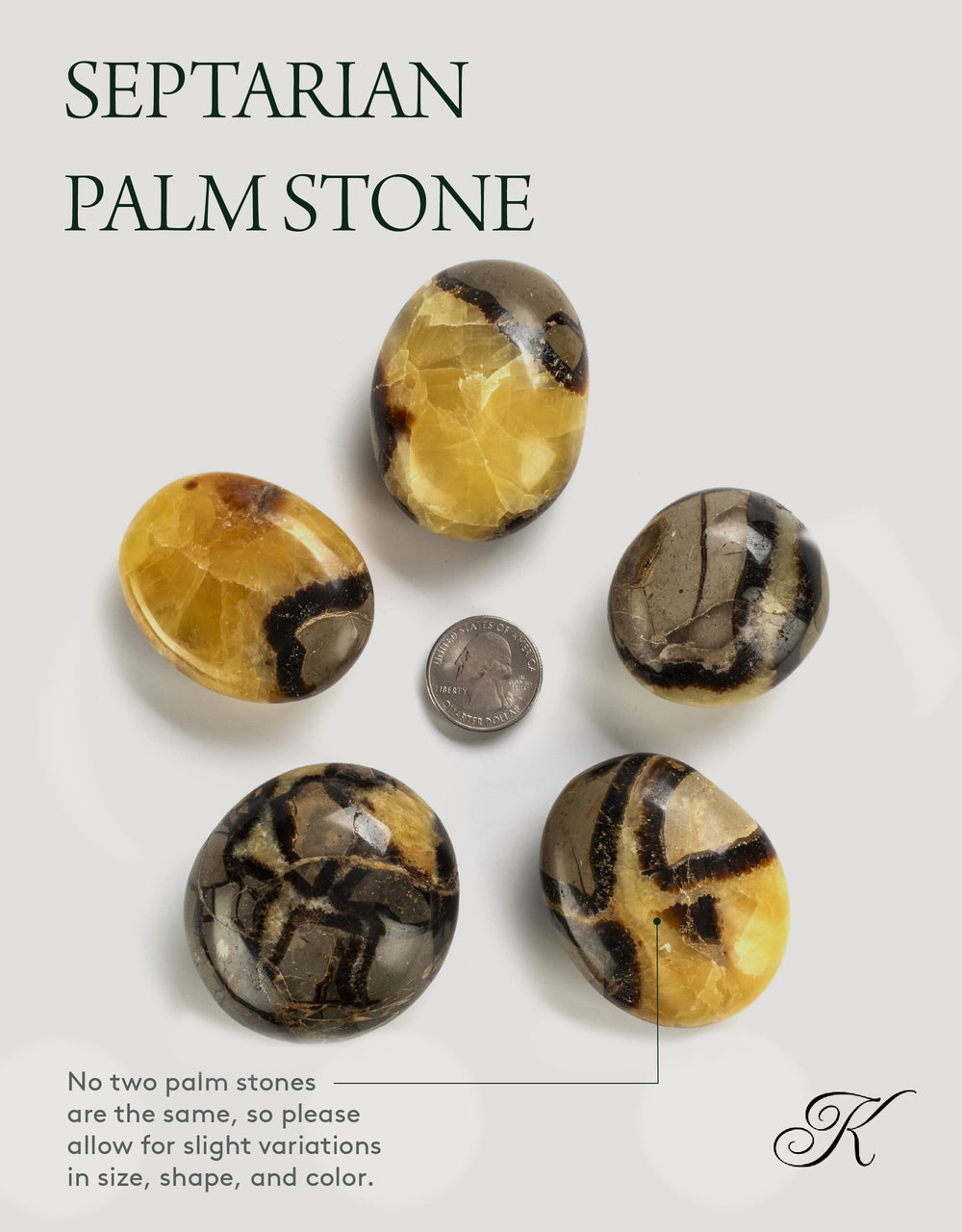 KALIFANO Septarian palm stone held in hand for focus and calm contemplation.