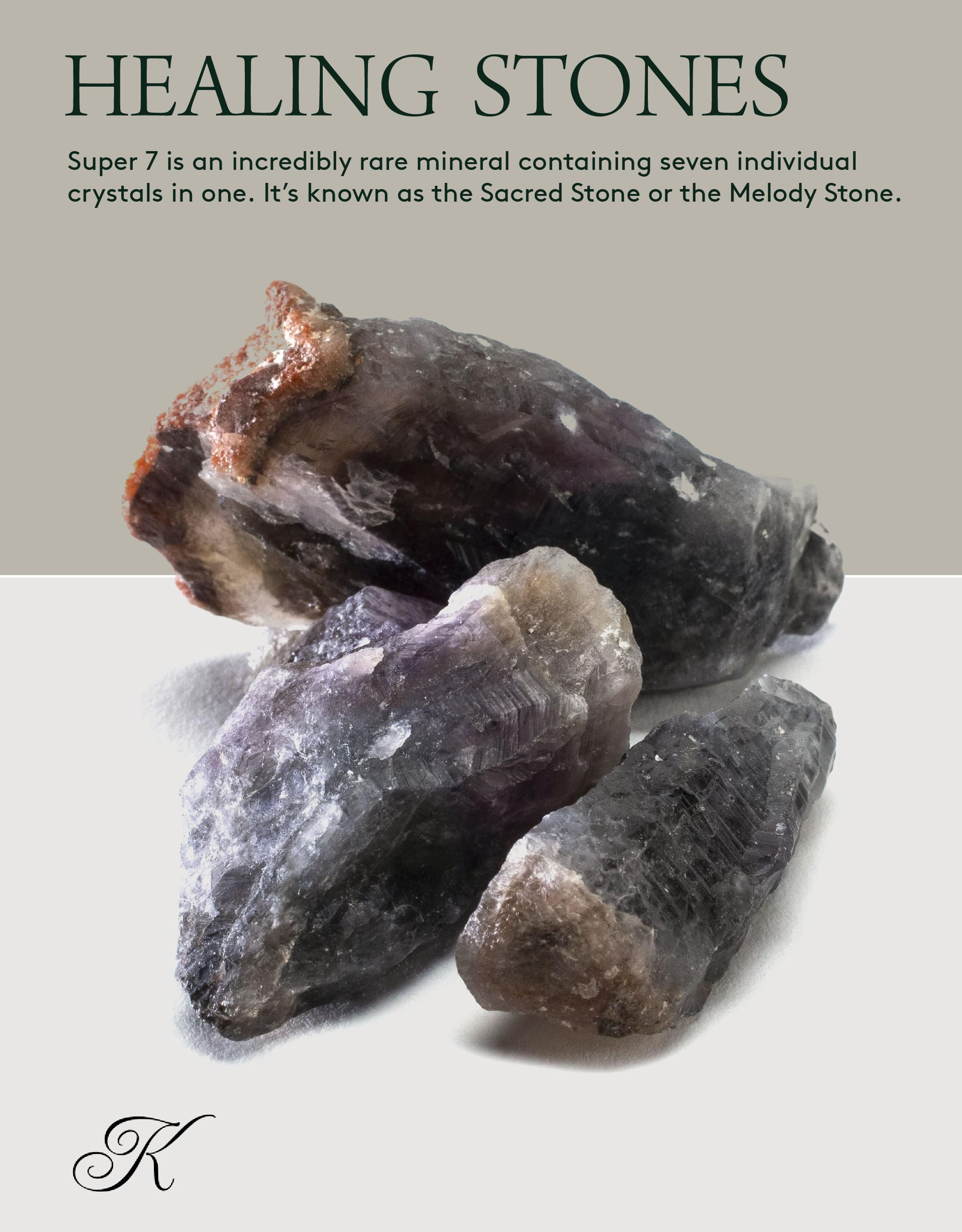 KALIFANO Super 7 display showing seven minerals for energy work.