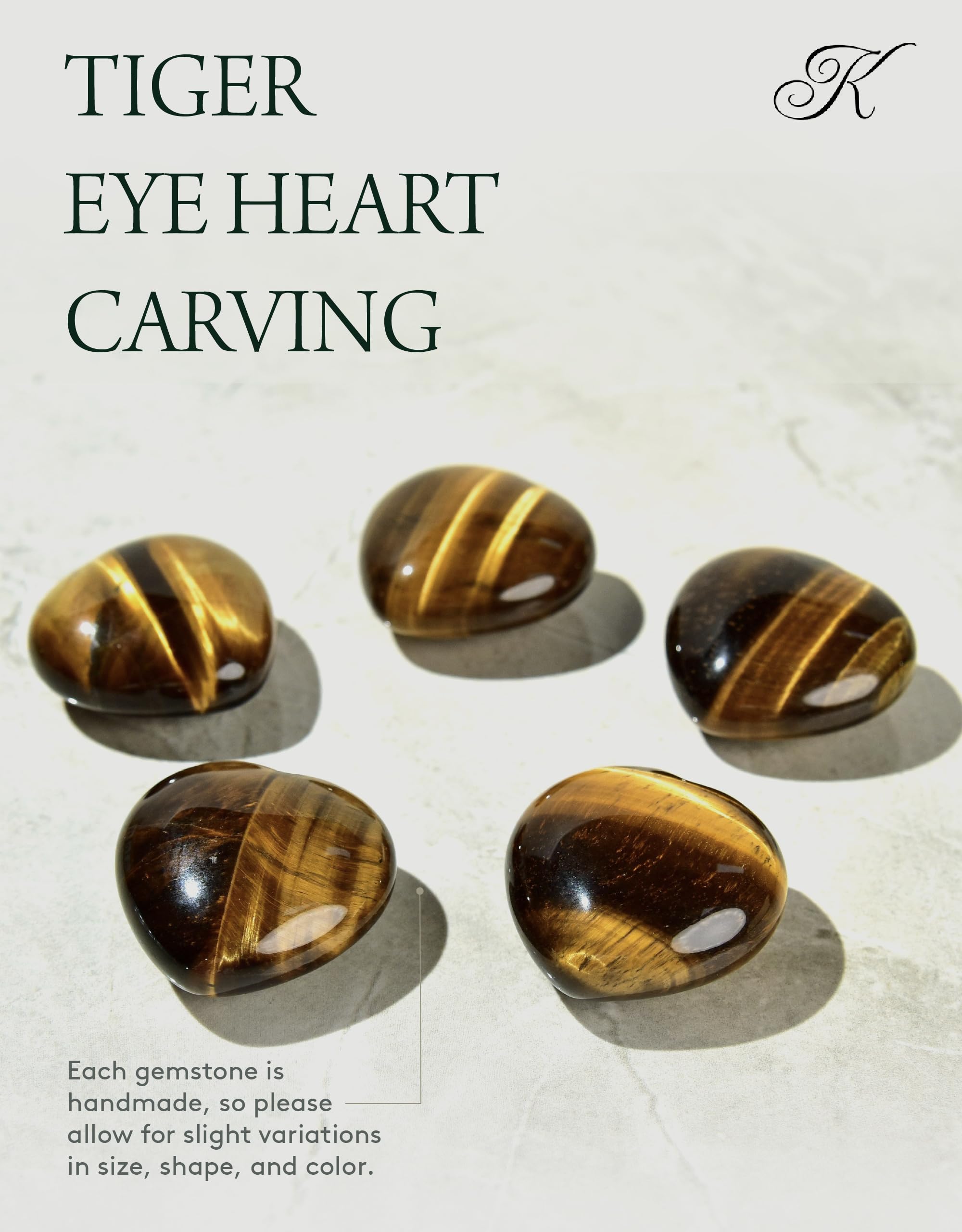 KALIFANO Tiger's Eye Heart handcrafted crystal for home display.