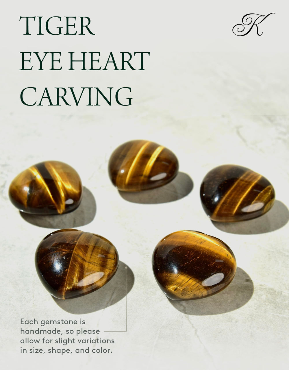 KALIFANO Tiger's Eye Heart handcrafted crystal for home display.