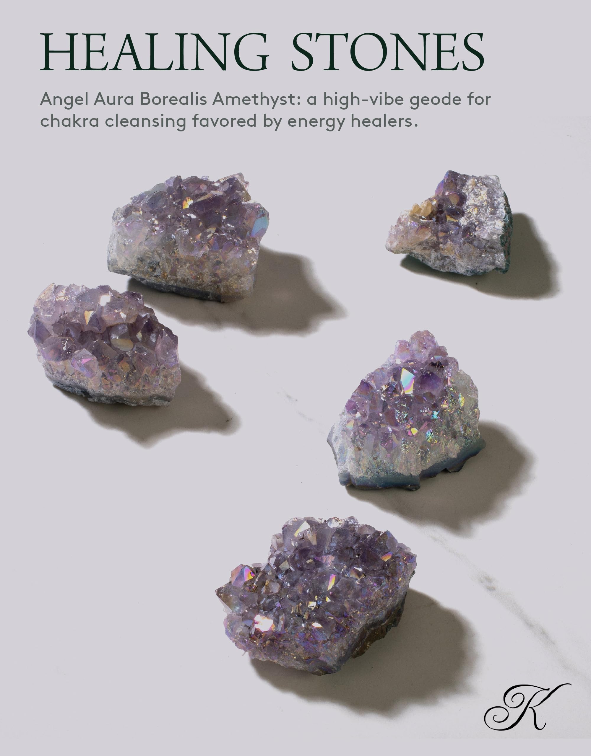 KALIFANO titanium aura iridescence highlights the geode’s shimmering surface.