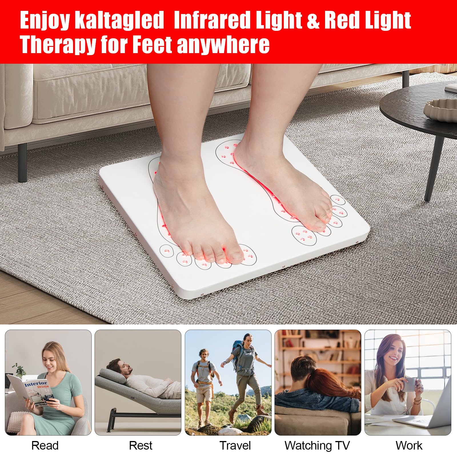 Kaltagled foot therapy panel side view showing slim profile for office use.