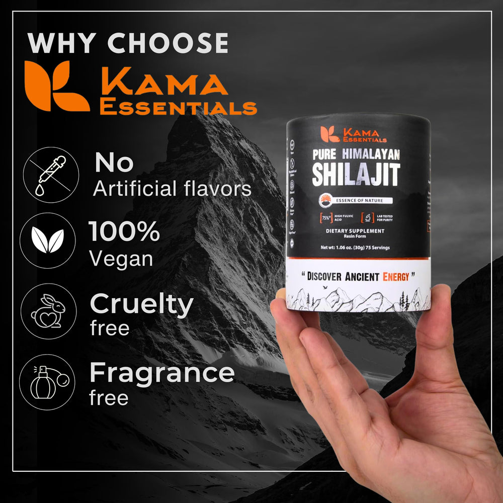Kama Essentials Shilajit resin dissolving in warm water shows easy daily use