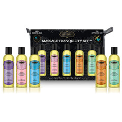 Kama Sutra Aromatics massage oil Serenity bottle pour for relaxing massage and skin hydration.