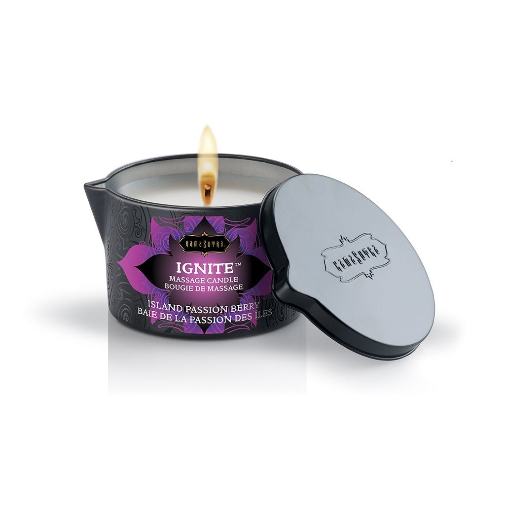 KAMA SUTRA Ignite Island Passion Berry candle melts into nourishing massage oil